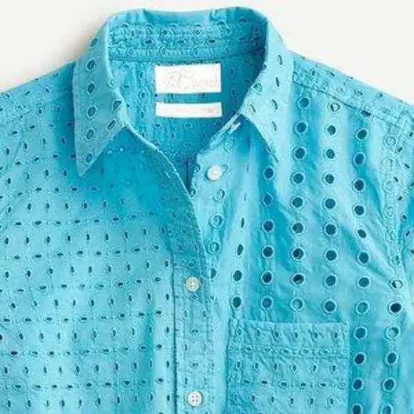 NWT Island Blue Classic J. Crew Eyelet Button Up, Size 4 - Picture 2 of 6